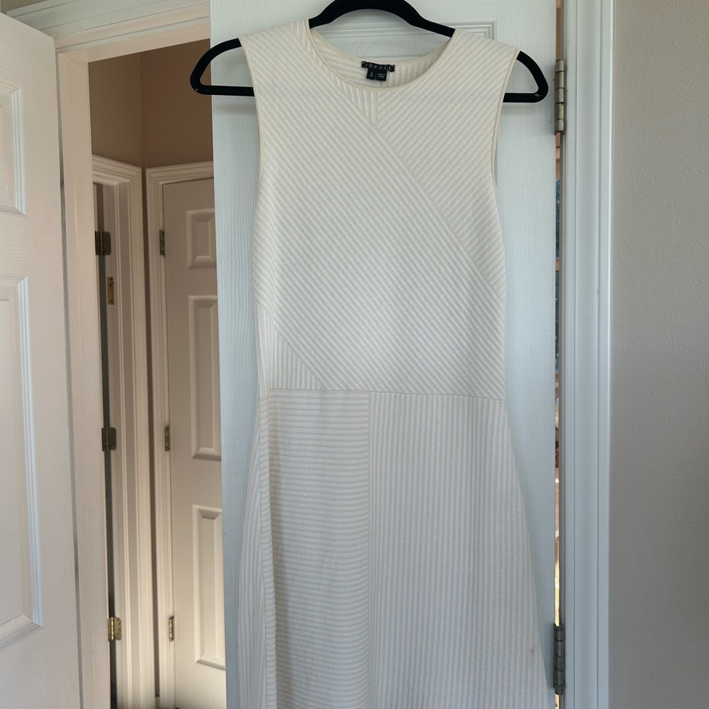 Theory Cream Sheath Midi Dress for Wedding Guests